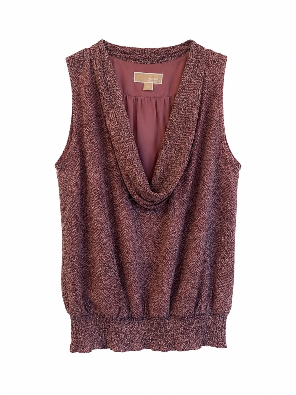 Michael Michael Kors XL Mauve Sleeveless Cowl Neck Smocked Hem Blouse Top - Picture 2 of 5